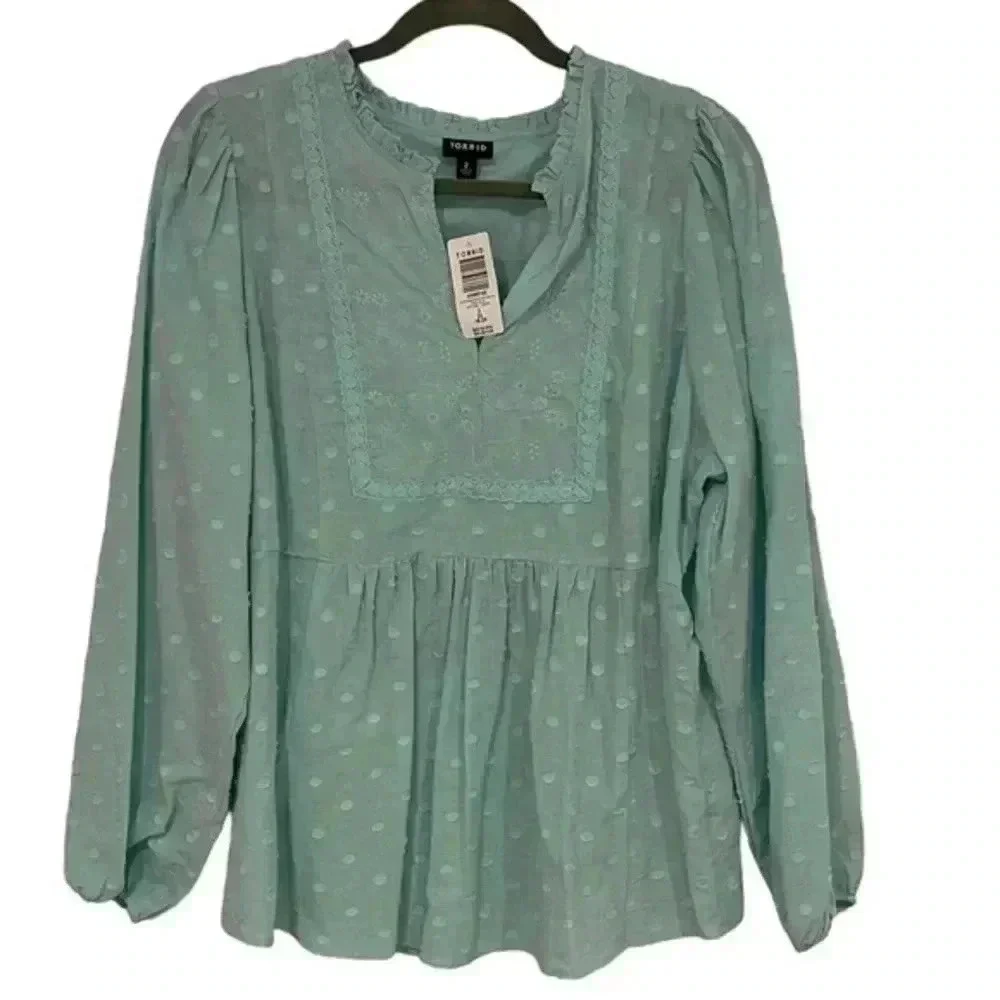 NWT TORRID‎ Clip Dot Mixed Eyelet Yoke Detail Top - Picture 3 of 8